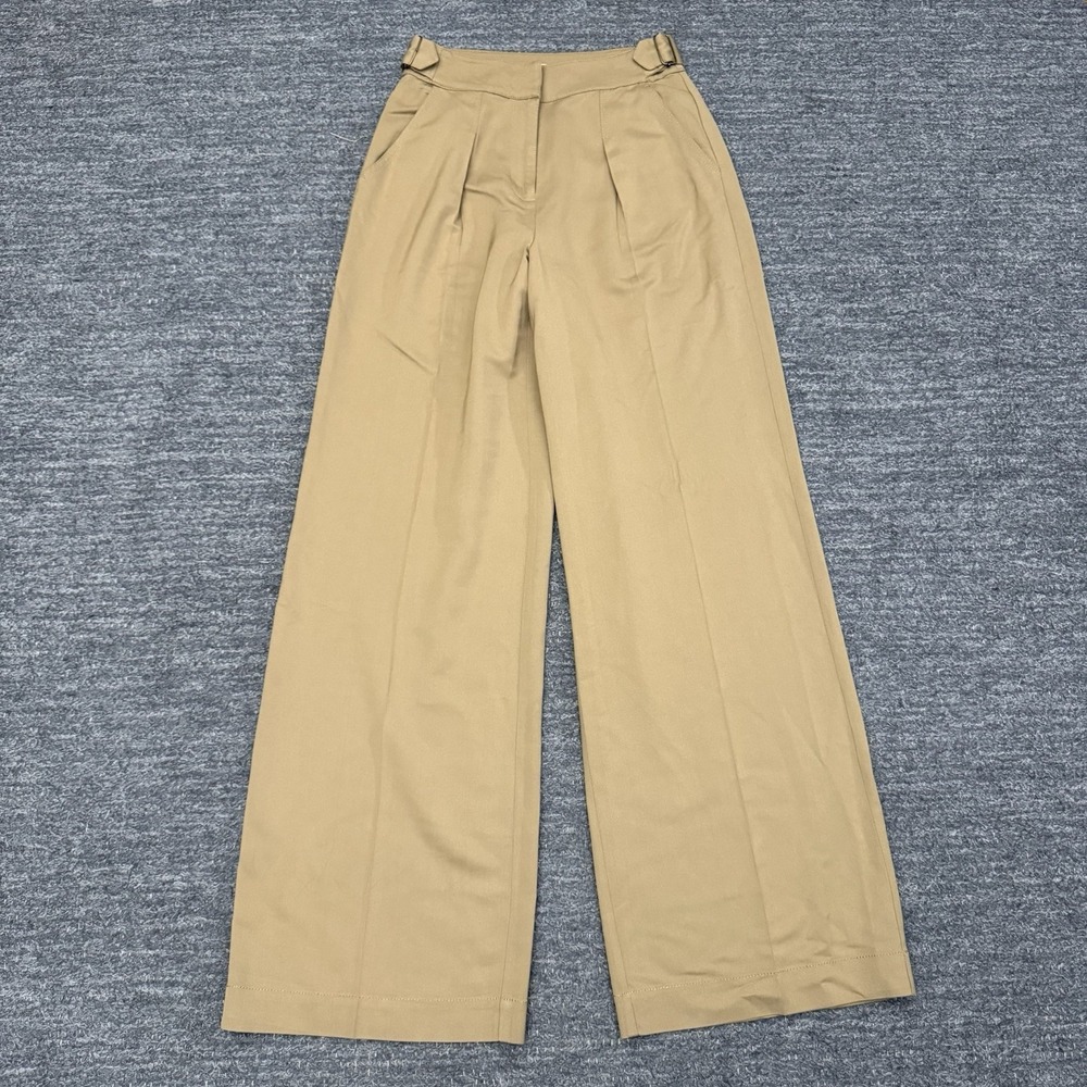 Intermix Pants Women 0 Tan Wide Leg Adjustable Waist Designer Career Classic